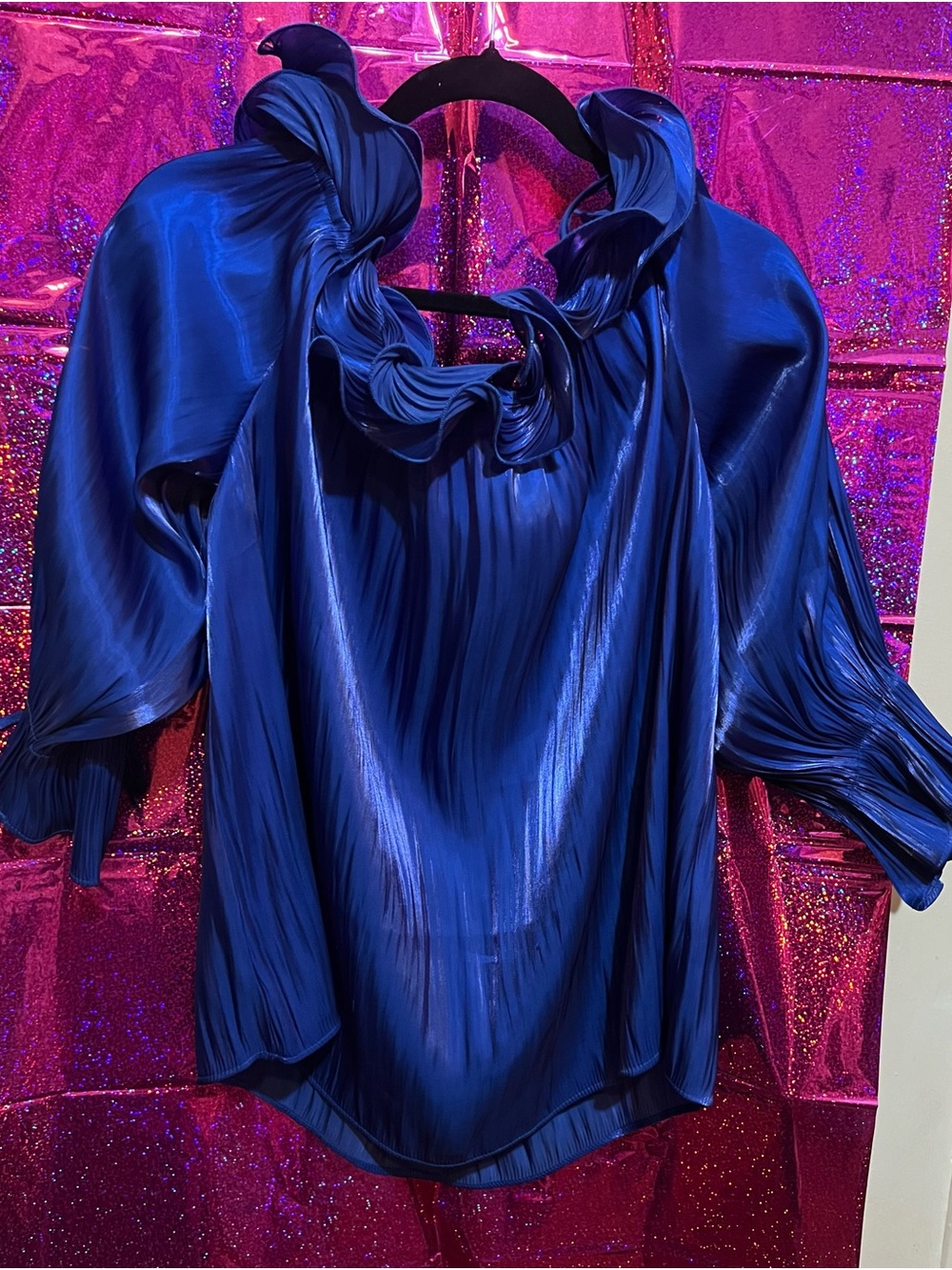 Cato Deep Sapphire Pleated Satin Blouse